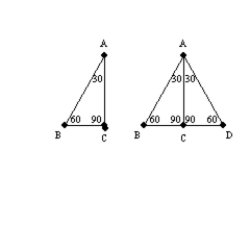Use the drawing(s) to explain the 30 -60 -90 Theorem. In a triangle whose angles measure 30 , 60 , and 90 , the hypotenuse has a length equal to twice the length of the shorter leg, and the length of the longer leg is the product of and the length of the shorter leg. Given: Right with , , and ; also, Prove: and