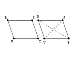 Consider the drawing provided. Using the auxiliary diagonals (shown dashed), explain why the opposite angles and opposite sides of a parallelogram must be congruent.