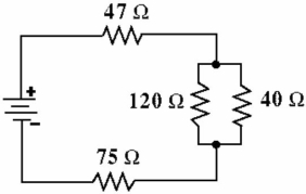 <strong> Given the circuit in Figure , calculate the total resistance.</strong> A) 162 Ω B) 242 Ω C) 122 Ω D) 152 Ω