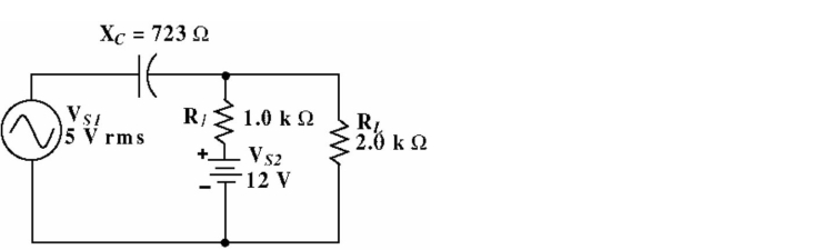 <strong> Figure 19-2 Given the circuit in Figure 19-2, find the total current in the load RL).</strong> A) 3.39 247° mA on a dc level of 8 mA B) 4 mA C) 1.69 247.3° mA D) 5.69 247° mA