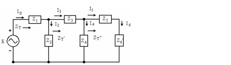 <strong> See Figure 15-6. Which equation describes the total impedance ZT?</strong> A) ZT = Z1 + ZT' B) ZT = Z1 + Z3 + Z5 + Z6' C) ZT = Z1 + Z2 ZT') D) ZT = Z1 Z2