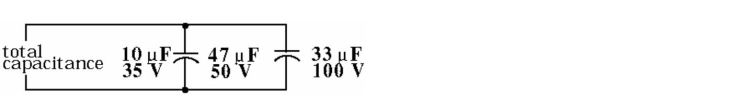<strong> Figure 12-2 Assuming the capacitors in Figure 12-2 are non-polarized electrolytic capacitors, what is the maximum AC rms voltage that can safely be applied to the circuit?</strong> A) 100 V B) 49.5 V C) 24 V D) 35 V