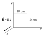 <strong> A uniform magnetic field of 0.5 T is parallel to the z-axis. A square coil of side 10 cm has 300 turns and lies in the xy plane as shown. The magnetic flux through the coil is</strong> A) 0.14 Wb. B) 0.75 Wb. C) 1.5 Wb. D) 0.27 Wb. E) zero.