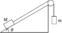 <strong> An object with a mass M = 250 g is at rest on a plane that makes an angle \theta = 30<sup> </sup><sup>o</sup><sup> </sup> above the horizontal. The coefficient of kinetic friction between M and the plane is µ<sub>k</sub> = 0.100. Mass M is attached by a string to another mass, m = 200 g, which hangs freely. When mass m has fallen 30.0 cm, its speed is</strong> A) 83 cm/s. B) 48 cm/s. C) 160 cm/s. D) 59 cm/s. E) 72 cm/s.