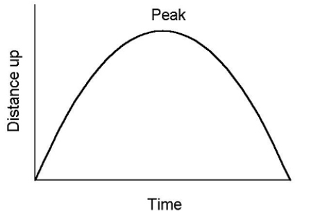 A rock is tossed upward from the ground.The graph of distance up is shown.Make a graph of velocity. 