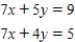 Solve the following system of equations.   ​ Round your answers to two decimal places.<div style=padding-top: 35px> 