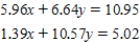 Solve the following system of equations.Round your answers to two decimal places.  <div style=padding-top: 35px> 