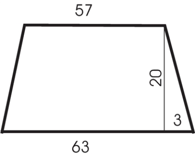 <strong>The figure below shows a simplified pattern for a wrap skirt that is 20 inches long and has a top hem of 57 inches.The bottom hem has a length of 63 inches.Suppose you decide to alter the pattern to make a wrap skirt with the same top hem length but a length of 27 inches.How long should be the bottom hem? </strong> A) 65.51 inches B) 64.05 inches C) 63.17 inches D) 65.10 inches
