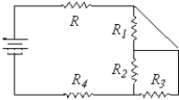 <strong>Which resistor is in series with resistor R? </strong> A) R<sub>3</sub> B) R<sub>4</sub> C) R<sub>1</sub> D) R<sub>2</sub>
