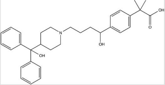 <strong>Fexofenadine,drawn below,is a nonsedating antihistamine with a single amine functional group. Classify the amine in fexofenadine. </strong> A)1<sup>o</sup> B)2<sup>o</sup> C)3<sup>o</sup> D)4<sup>o</sup> E)This amine is impossible to classify.