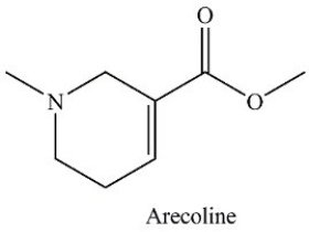 <strong>Arecoline is used in veterinary medicine to treat parasitic worms. Which of the following correctly describes the types of functional groups present in Arecoline? </strong> A)Amide,ether,alkene B)Ester,amine,aromatic C)Alkene,ketone,amide D)Amine,alkene,ester