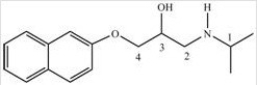 <strong>Propranol,shown below,is a chiral compound that exists as a pair of enantiomers. One enantiomer is used to treat irregular heartbeats,and the other enantiomer is used as a contraceptive. Identify the chirality center(s)in Propranol. </strong> A)C1 B)C2 C)C3 D)C4 E)C1 and C3
