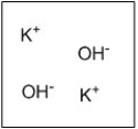 <strong>Which diagram properly depicts the dissolved species present in an aqueous solution of KOH? (water molecules are not shown)</strong> A) B) C) D)
