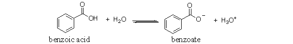 The following is the reaction of benzoic acid in water. Which of the following choices is a conjugate acid-base pair in this reaction?