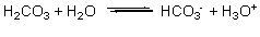 A buffer solution contains H<sub>2</sub>CO<sub>3</sub> and HCO<sub>3</sub><font face=symbol><sup></sup></font>, resulting in the equilibrium shown by the reaction below. According to this reaction and LeChatelier's principle, what happens when acid (H<sub>3</sub>O<sup>+</sup>) is added to this buffer solution?