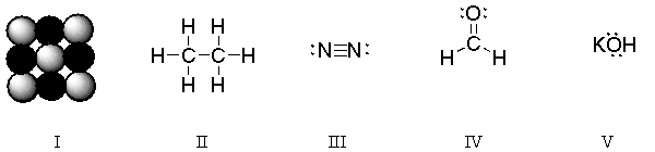 <strong>Which of the structures contains a double bond? </strong> A) I B) II C) III D) IV E) V