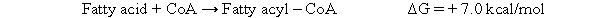 <strong>During fatty acid oxidation, a fatty acid must react with coenzyme A to become a fatty acyl-CoA, as shown below. In the body, the reaction above is coupled to the hydrolysis of two phosphate groups from ATP as shown below: Which of the following equations is the correct calculation of the overall free energy of the coupled reaction?</strong> A) ΔG<sub>overall</sub> = 7.0 kcal/mol + 15.7 kcal/mol B) ΔG<sub>overall</sub> = 7.0 kcal/mol <font face=symbol></font> 15.7 kcal/mol C) ΔG<sub>overall</sub> = 15.7 kcal/mol + 7.0 kcal/mol D) ΔG<sub>overall</sub> = 7 kcal/mol <font face=symbol></font> 15.7 kcal/mol E) ΔG<sub>overall</sub> = 7 kcal/mol <font face=symbol></font> <font face=symbol></font>15.7 kcal/mol