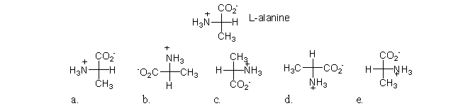 <strong>Which of the following structures is the enantiomer of l-alanine? </strong> A)a B)b C)c D)d E)e