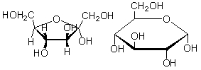 The ring form with the ring structure shown at left below is called a ________, and the ring form with the ring structure to the right below is called a _________.