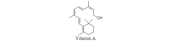 <strong>Which statement best describes why vitamin A is soluble in organic solvents but not in water? </strong> A) Actually, vitamin A is water soluble. B) The hydroxyl group is hydrophobic in this case. C) Vitamin A does not contain any hydrophilic groups. D) The hydrophobic part of the molecule is much larger than the hydrophilic. E) Vitamin A does not contain any hydrophobic groups.