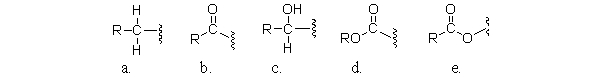 <strong>Which of the following partial structures is an acyl group? </strong> A)a B)b C)c D)d E)e