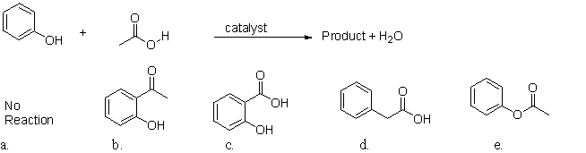 <strong>What is the product of this esterification reaction? </strong> A)a B)b C)c D)d E)e