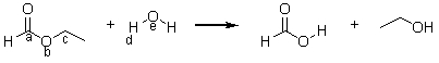 <strong>During hydrolysis reactions, like all reactions, some bonds are broken and new ones are formed. Which bonds are broken and which are formed during the following hydrolysis reaction? </strong> A) Broken: a-b only Formed: e-a only B) Broken: b-c only Formed: b-d only C) Broken: b-c and d-e Formed: b-d and c-e D) Broken: a-b and b-c Formed: a-e and c-e E) Broken: a-b and e-d Formed: a-e and b-d