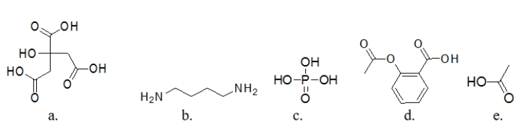 <strong>Which molecule is a base? </strong> A) molecule a B) molecule b C) molecule c D) molecule d E) molecule e
