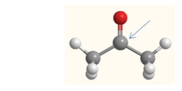 <strong>What is the molecular geometry of the carbon indicated by the arrow in this molecule of acetone? </strong> A) linear B) bent C) trigonal planar D) trigonal pyramidal E) tetrahedral