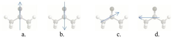 <strong>Which arrow BEST shows the molecular dipole of acetone? </strong> A) structure a B) structure b C) structure c D) structure d E) Acetone does not have a molecular dipole.