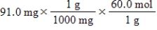 <strong>Which of the following equations is used to convert 91.0 milligrams of urea (CH<sub>4</sub>N<sub>2</sub>O)to moles of urea?</strong> A) B) C) D) E)