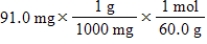 <strong>Which of the following equations is used to convert 91.0 milligrams of urea (CH<sub>4</sub>N<sub>2</sub>O)to moles of urea?</strong> A) B) C) D) E)