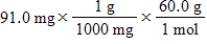<strong>Which of the following equations is used to convert 91.0 milligrams of urea (CH<sub>4</sub>N<sub>2</sub>O)to moles of urea?</strong> A) B) C) D) E)