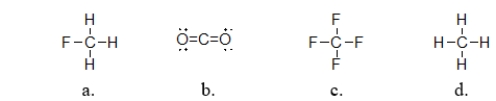<strong>Which of the following covalent compounds is polar? </strong> A) structure a B) structure b C) structure c D) structure d E) all of these molecules are polar.