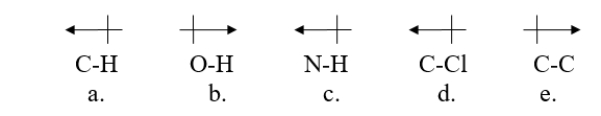 <strong>Which bond is correctly labeled with a dipole arrow? </strong> A) structure a B) structure b C) structure c D) structure d E) structure e