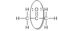 How many electrons are shared by the circled carbon and oxygen of acetone?