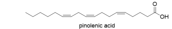 Which choice correctly numbers pinolenic acid (shown below)using the omega system?