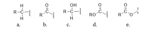 <strong>Which of the following partial structures is an acyl group? </strong> A) structure a B) structure b C) structure c D) structure d E) structure e