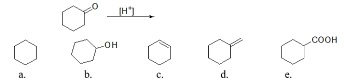 <strong>What is the product of the following reduction reaction? </strong> A) molecule a B) molecule b C) molecule c D) molecule d E) molecule e