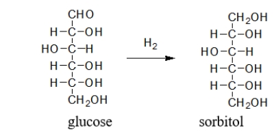 <strong>Sorbitol is a sweetener often used in chewing gum and diet drinks.It is obtained by the following reaction.Is glucose oxidized or reduced during the reaction? </strong> A) It is oxidized. B) It is reduced. C) It is neither oxidized nor reduced. D) It is both oxidized and reduced. E) Many different reactions occur.