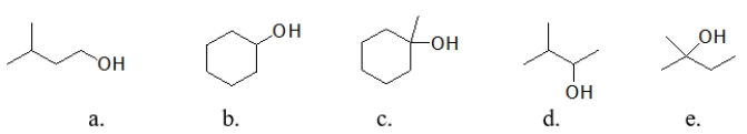 <strong>Which molecule can be oxidized to a carboxylic acid? </strong> A) molecule a B) molecule b C) molecule c D) molecule d E) molecule e