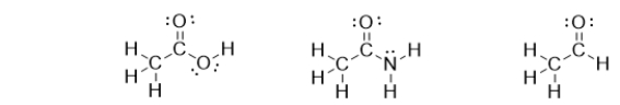 <strong>What do the following molecules have in common? </strong> A) an ionic bond B) They hydrogen bond with like molecules. C) a carbon with a linear molecular geometry D) an alcohol E) a carbonyl-containing functional group