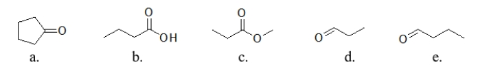 <strong>Which compound has the highest boiling point? </strong> A) compound a B) compound b C) compound c D) compound d E) compound e