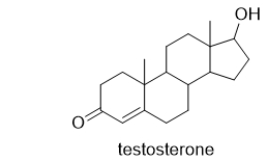 <strong>Which functional groups are in the male sex hormone, testosterone? </strong> A) alkene, aldehyde, alcohol B) alkyne, aldehyde, alcohol C) alkene, ketone, aldehyde D) alkene, ketone, alcohol E) alkyne, ketone, aldehyde