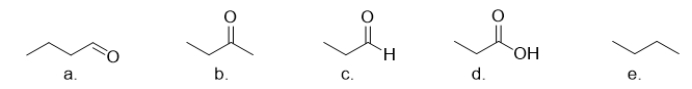 <strong>Which of the following compounds is the most soluble in water? </strong> A) compound a B) compound b C) compound c D) compound d E) compound e