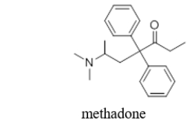 <strong>Methadone, a drug used to aid in the withdrawal from heroin, contains several functional groups.Which functional group is NOT found in methadone? </strong> A) two benzene rings B) a tertiary amine C) a ketone D) an aldehyde E) Methadone does not contain any functional groups.