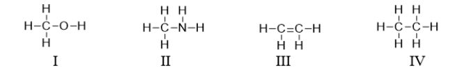 <strong>Which of the following compounds contains a heteroatom? </strong> A) All of these compounds contain a heteroatom. B) I and II contain a heteroatom. C) III and IV contain a heteroatom. D) Only III contains a heteroatom. E) I, II, and III contain a heteroatom.