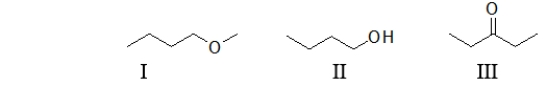 <strong>Which of the following molecules contain(s)an ether functional group? </strong> A) All of these molecules contain an ether. B) I only C) II only D) III only E) Both I and II contain an ether.