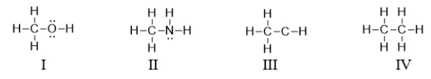 <strong>Which of the following compounds is a valid Lewis structure of a hydrocarbon? </strong> A) All of these compounds are valid structures of hydrocarbons. B) I, II, and IV are valid structures of hydrocarbons. C) III and IV are valid structures of hydrocarbons. D) Only III is a valid structure of hydrocarbons. E) Only IV is a valid structure of hydrocarbons.