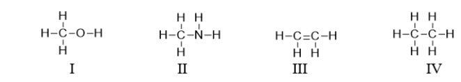 <strong>Which of the following compounds contains a heteroatom? </strong> A) All of these compounds contain a heteroatom. B) I and II contain a heteroatom. C) III and IV contain a heteroatom. D) Only III contains a heteroatom. E) I, II, and III contain a heteroatom.